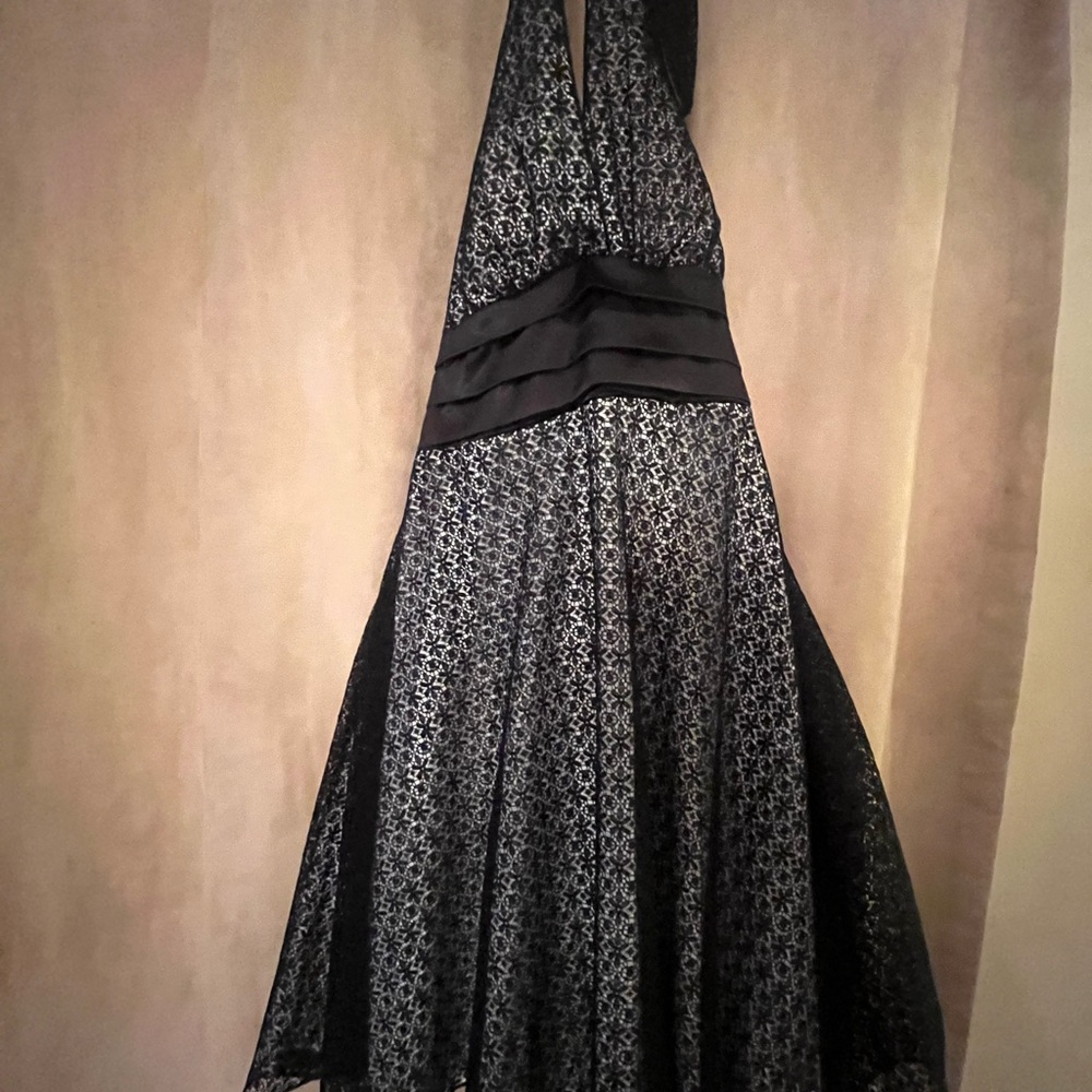 Teeze  Me Juniors halter with tie back black dress, knee length